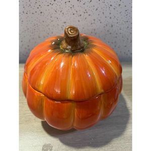 Orange pumpkin Glass Jar/ Candy dish With Lid Too Cute to Pass Up: